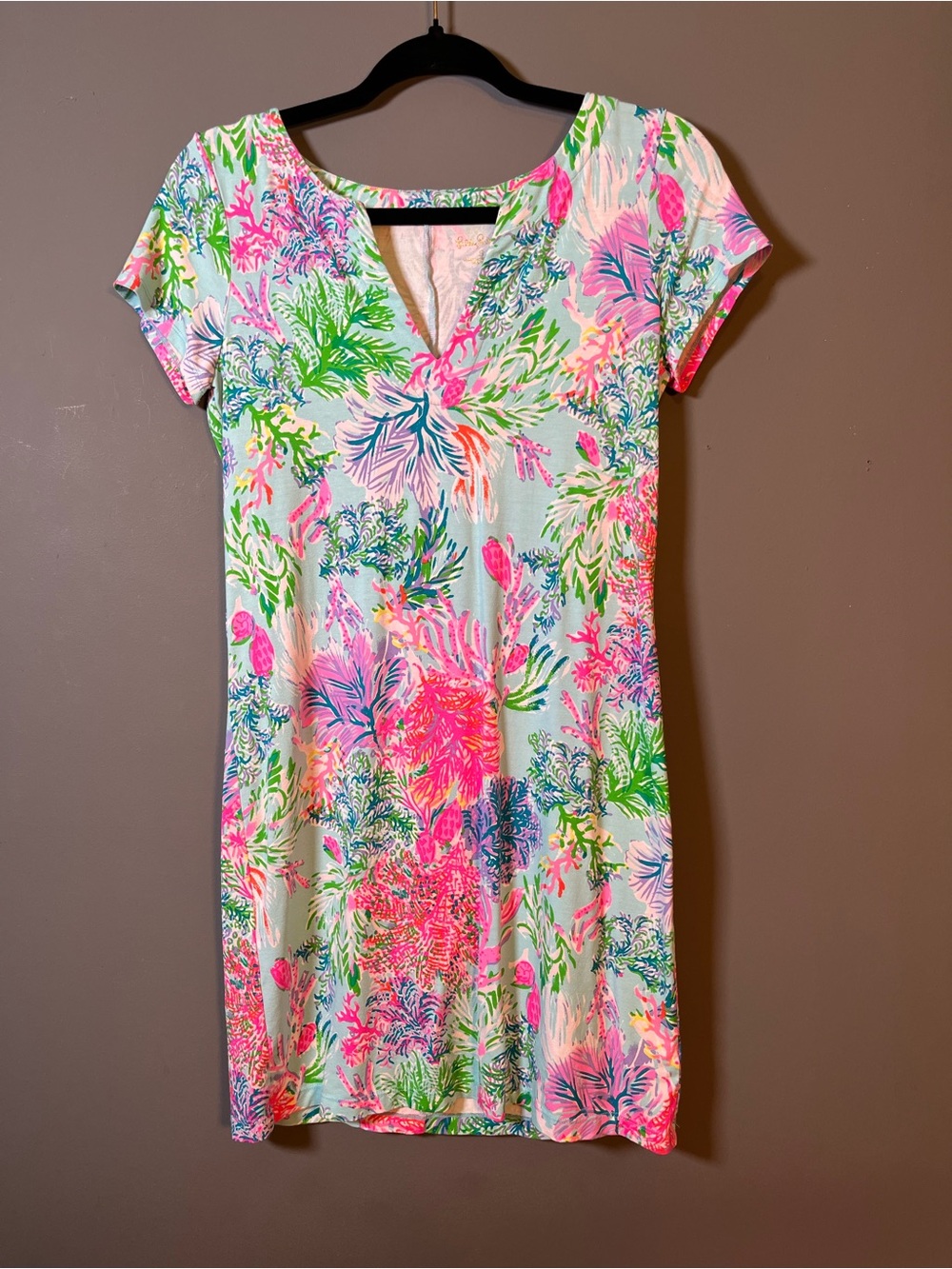 Lilly Pulitzer Mint Floral Short Sleeve Mini Dress in Pink & Green